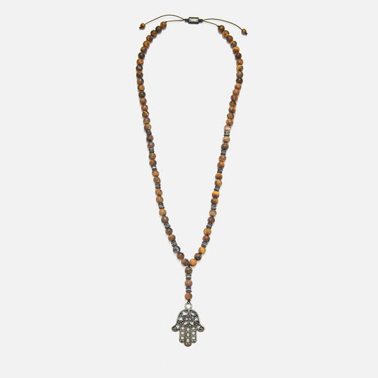 Chrysostomos Handmade Hamsa Hand Necklace for Men with Tiger's Eye