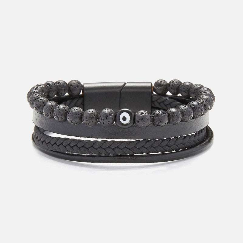 Chrysostomos Handmade Leather Bracelet with Lava & Evil Eye