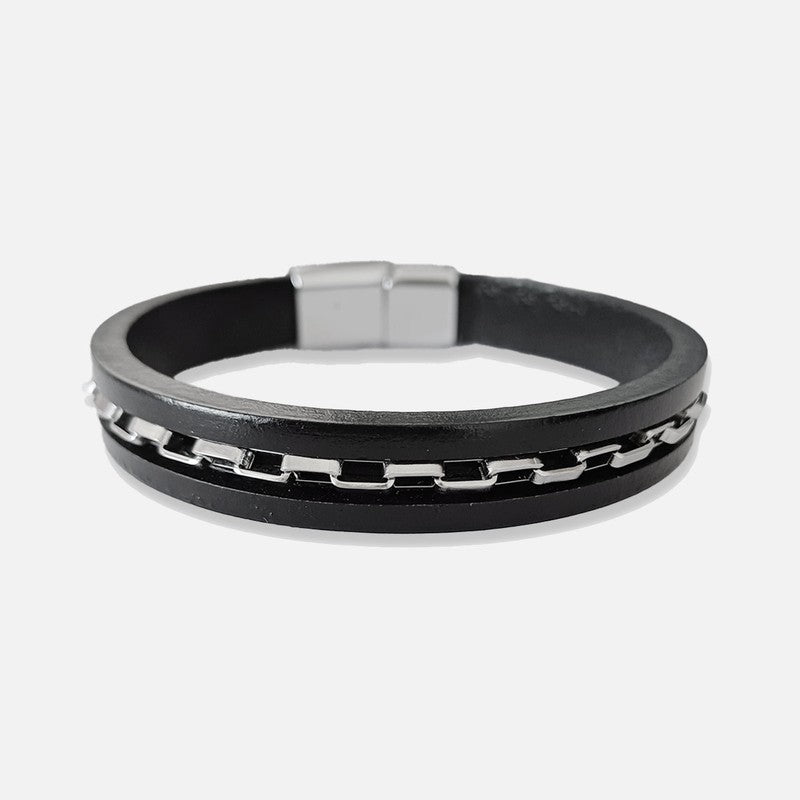 Chrysostomos Handmade Leather Bracelet with Stainless Steel