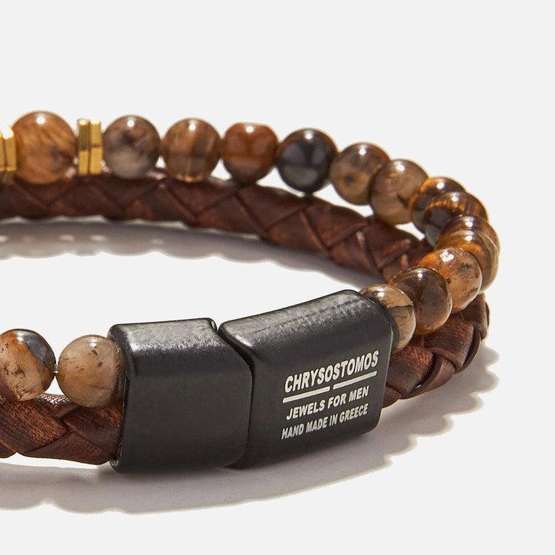 Chrysostomos Handmade Leather Bracelet with Tigers Eye