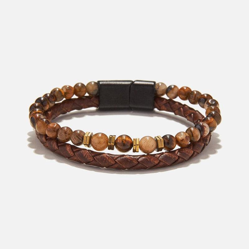 Chrysostomos Handmade Leather Bracelet with Tigers Eye