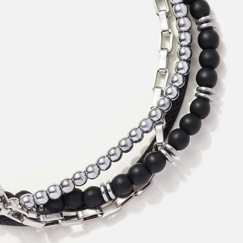 Chrysostomos Handmade Multi-Line Bracelet with Onyx