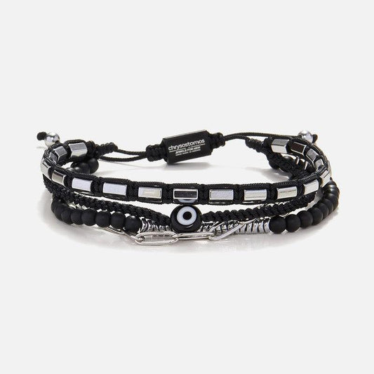Chrysostomos Handmade Multi-Line Bracelet with Onyx & Evil-Eye