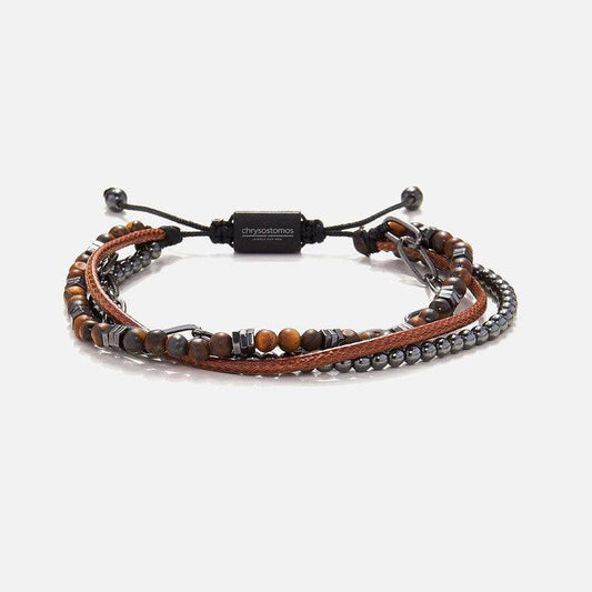 Chrysostomos Handmade Multi-Line Bracelet with Tiger Eye & Hematite