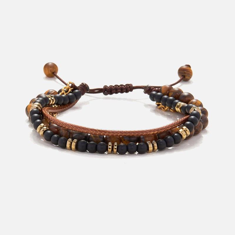 Chrysostomos Handmade Multi-Line Bracelet with Tiger Eye & Onyx