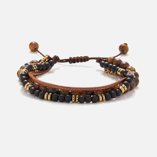 Chrysostomos Handmade Multi-Line Bracelet with Tiger Eye & Onyx