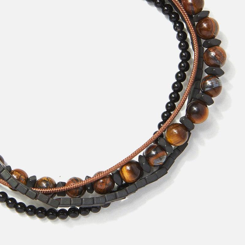 Chrysostomos Handmade Multi-Line Bracelet with Tigerâ€™s Eye