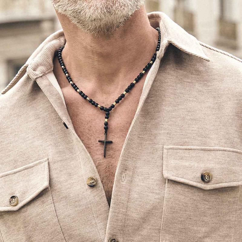 Chrysostomos Handmade Rosary Necklace Men Onyx