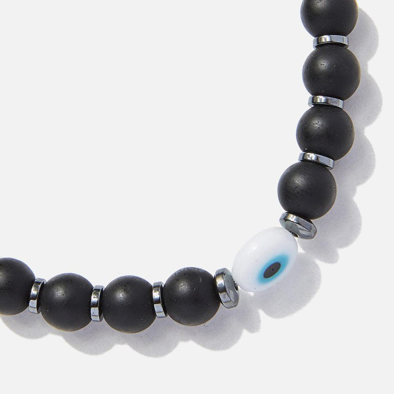 Chrysostomos Kids Handmade Bracelet with Onyx Stones & Flat Hematite