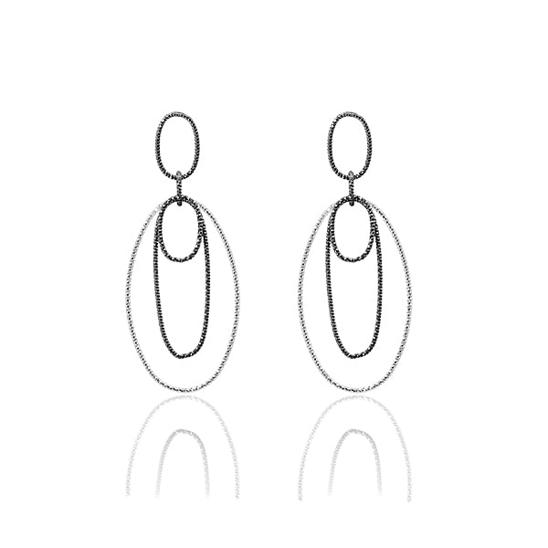 CiCi Collection Ellipse Earrings Black & White Rhodium