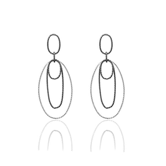 CiCi Collection Ellipse Earrings Black & White Rhodium