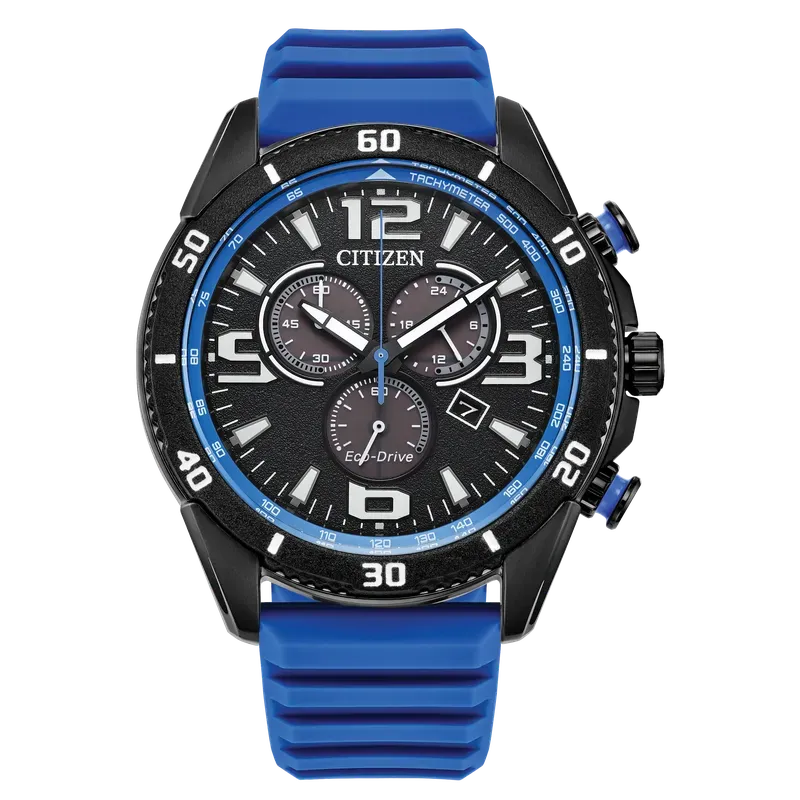 Citizen Brycen Men's Eco-Drive Sport Chronograph Black Dial Blue Silicone Watch