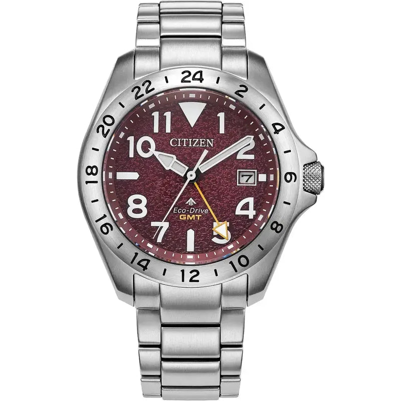 Citizen Promaster Land GMT Eco-Drive Men's Stainless Steel Red Dial Watch