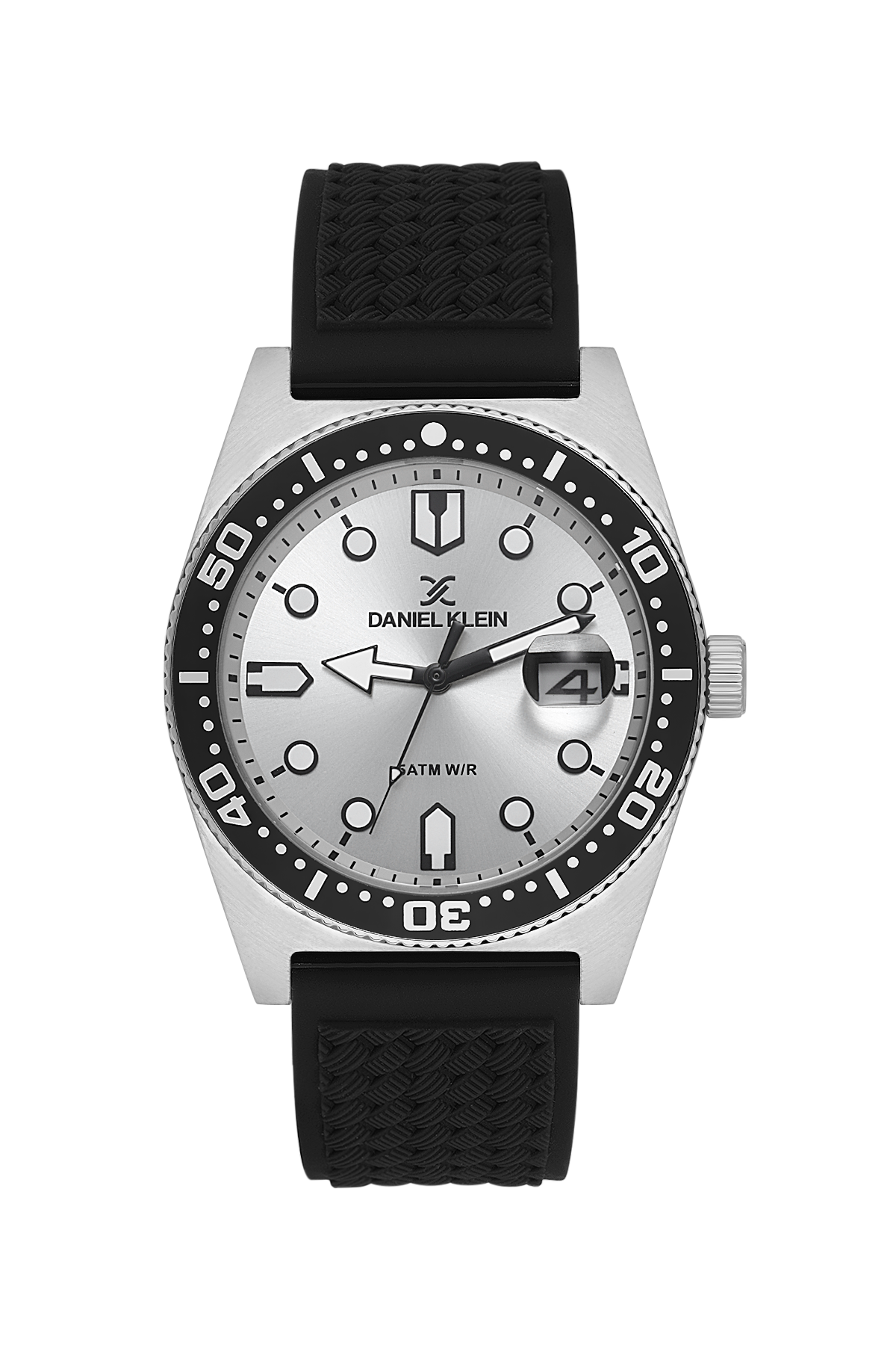 Daniel Klein Men’s Diver-Inspired Silver Dial Watch with Black Silicone Strap