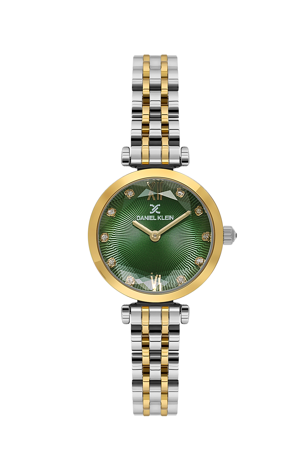 Daniel Klein Women’s Two-Tone Crystal Accent Watch with Green Sunray Dial