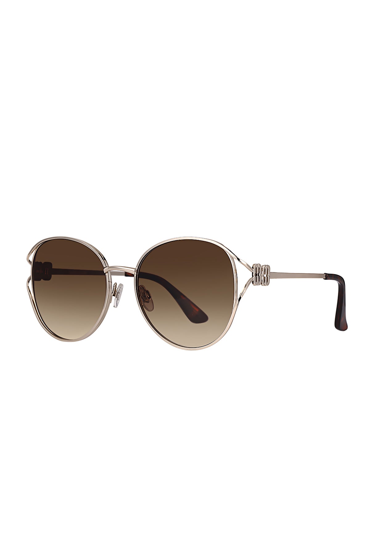 Daniel Klein Gold Round Geometric Sunglasses with Brown Gradient Lenses