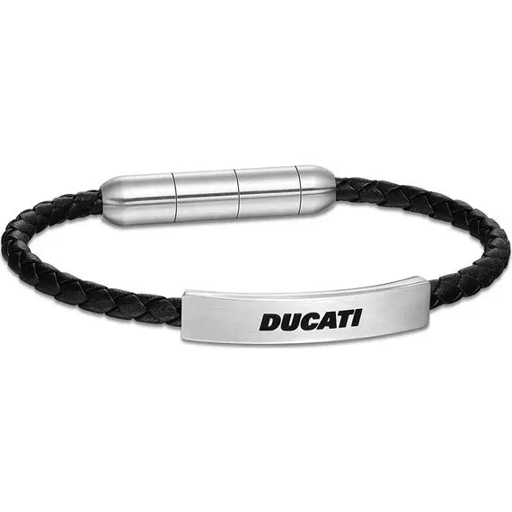 Ducati Trail Men's Leather Stainless Steel Bracelet Black
