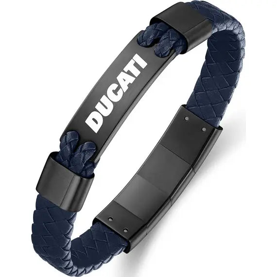 Ducati Expedition Men's Leather Stainless Steel Bracelet Blue
