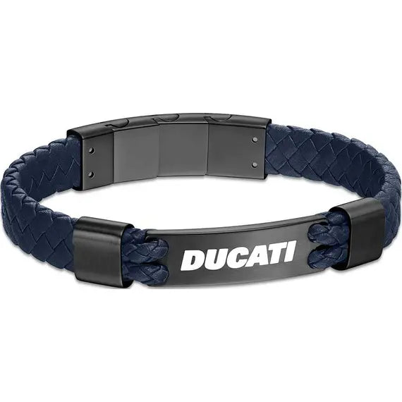 Ducati Expedition Men's Leather Stainless Steel Bracelet Blue