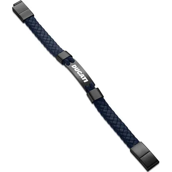 Ducati Expedition Men's Leather Stainless Steel Bracelet Blue