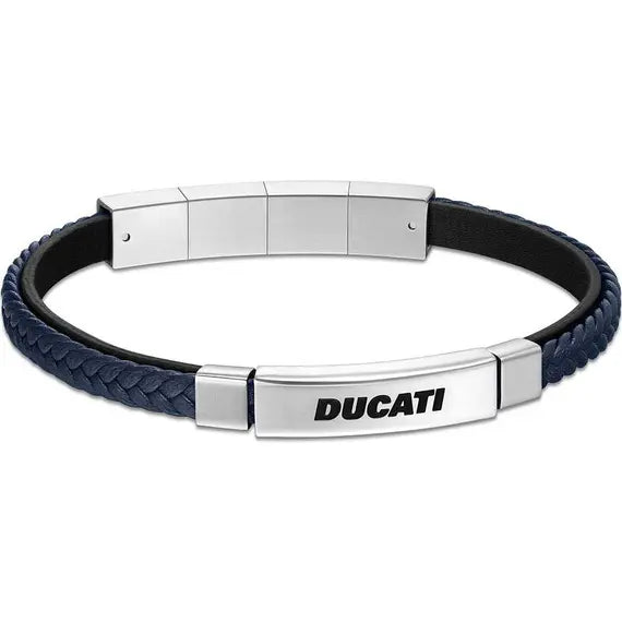 Ducati Voyage Men's Leather Stainless Steel Bracelet Blue