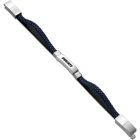 Ducati Voyage Men's Leather Stainless Steel Bracelet Blue