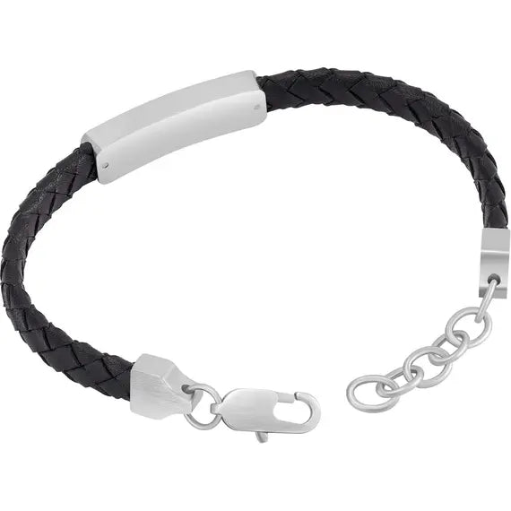 Ducati Tensione Men's Leather Stainless Steel Bracelet Black