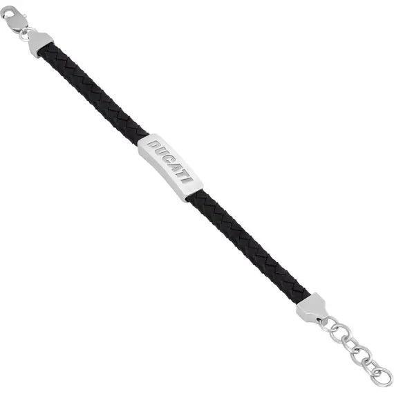 Ducati Tensione Men's Leather Stainless Steel Bracelet Black