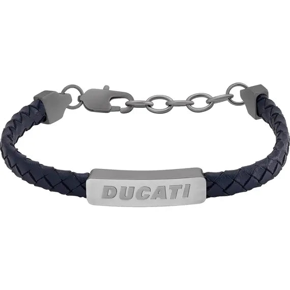 Ducati Tensione Men's Leather Stainless Steel Bracelet Blue