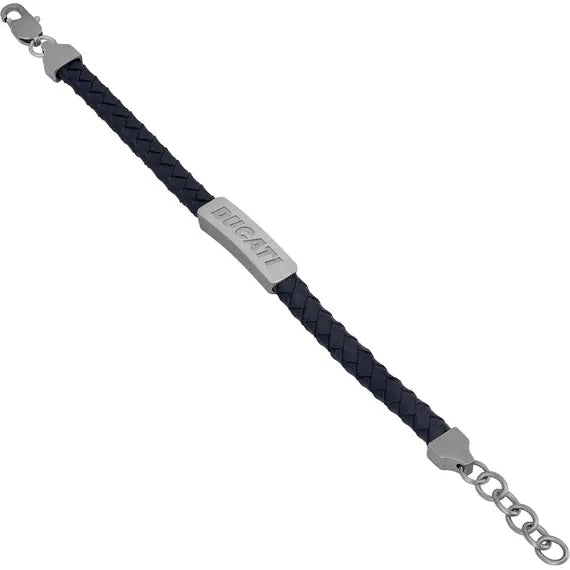 Ducati Tensione Men's Leather Stainless Steel Bracelet Blue