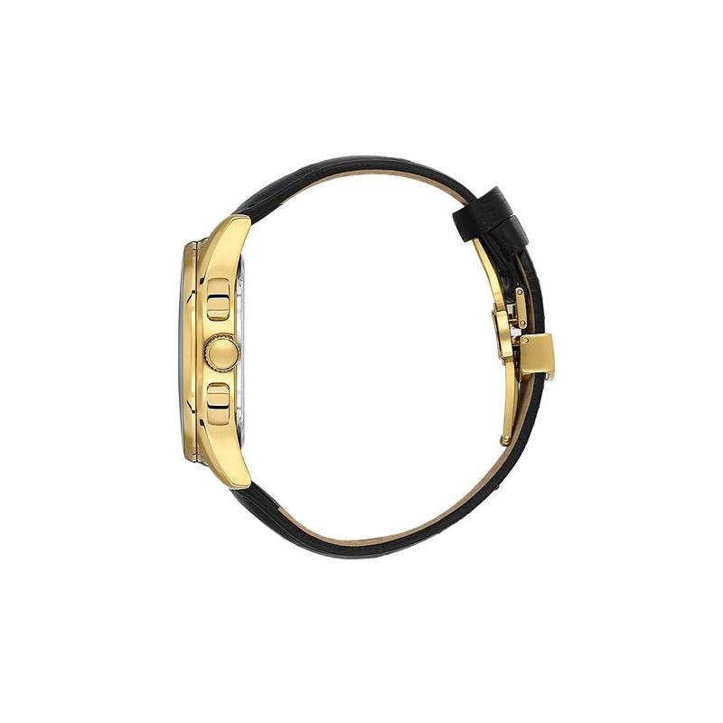 Daniel Klein Exclusive Men’s Multifunction Gold-Tone Black Leather Strap Watch