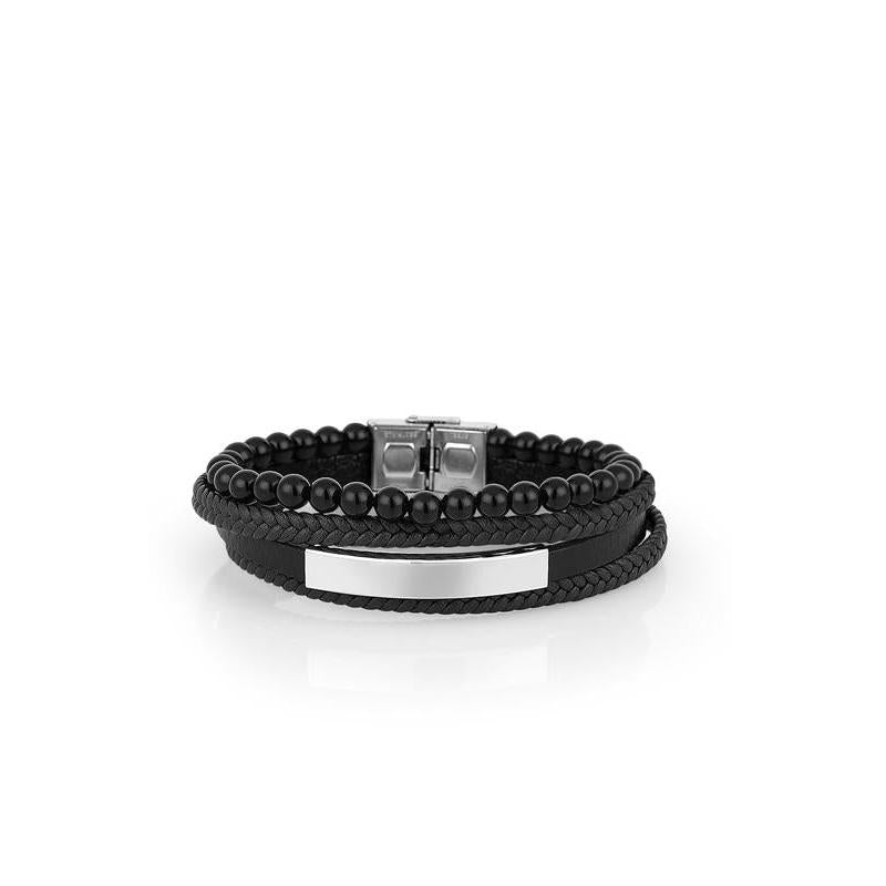 Daniel Klein Gents Black & Silver Leather Bracelet