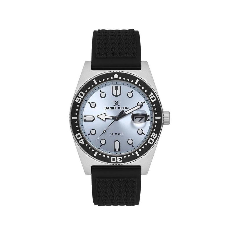 Daniel Klein Men’s Diver-Inspired Silver Dial Watch with Black Silicone Strap