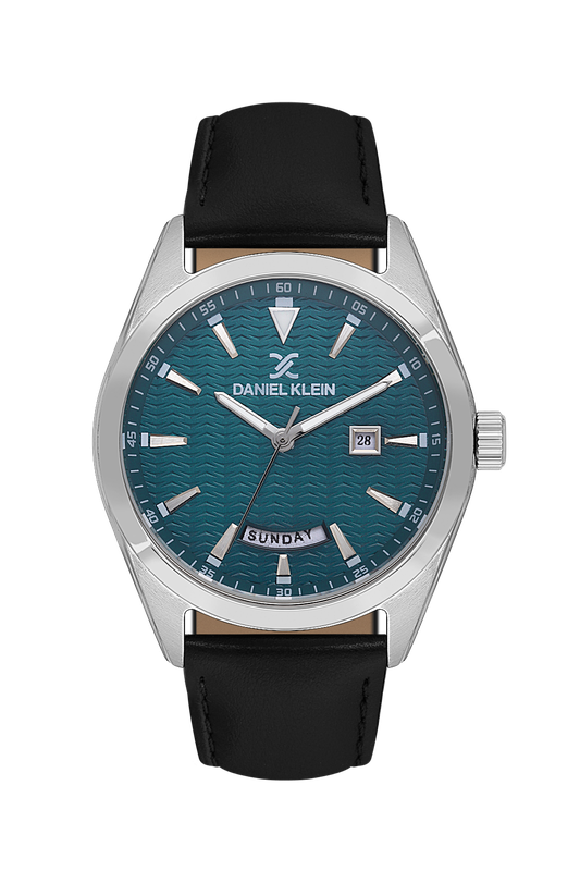Daniel Klein Men’s Silver-Tone Watch with Turquoise Textured Dial