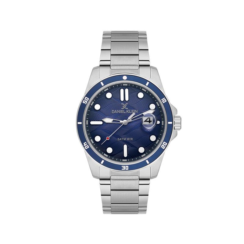 Daniel Klein Men’s Stainless Steel Sports Watch with Blue Textured Dial