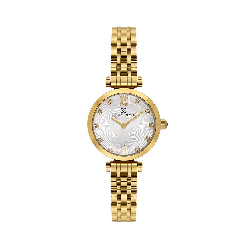 Daniel Klein Women’s Gold-Tone Crystal Accent Watch with Sunray Silver Dial