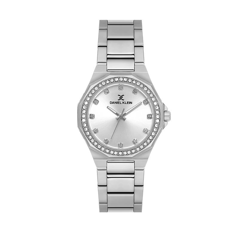 Daniel Klein Women’s Silver-Tone Crystal-Set Bracelet Watch