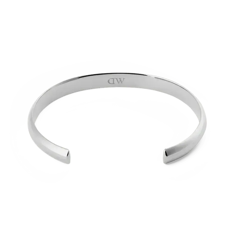 Minimalist Daniel Wellington Arch Cuff in polished silver stainless steel with a sleek, rounded 4mm profile.