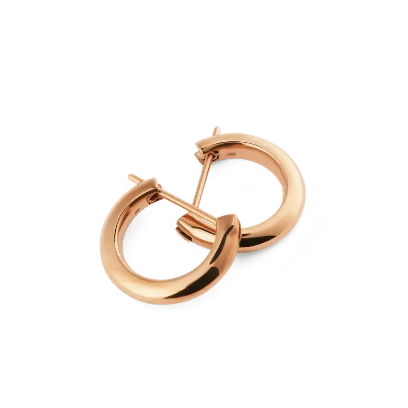 Polished rose gold 9mm Arch hoop earrings with a smooth, rounded profile and secure pin closure for everyday elegance.
