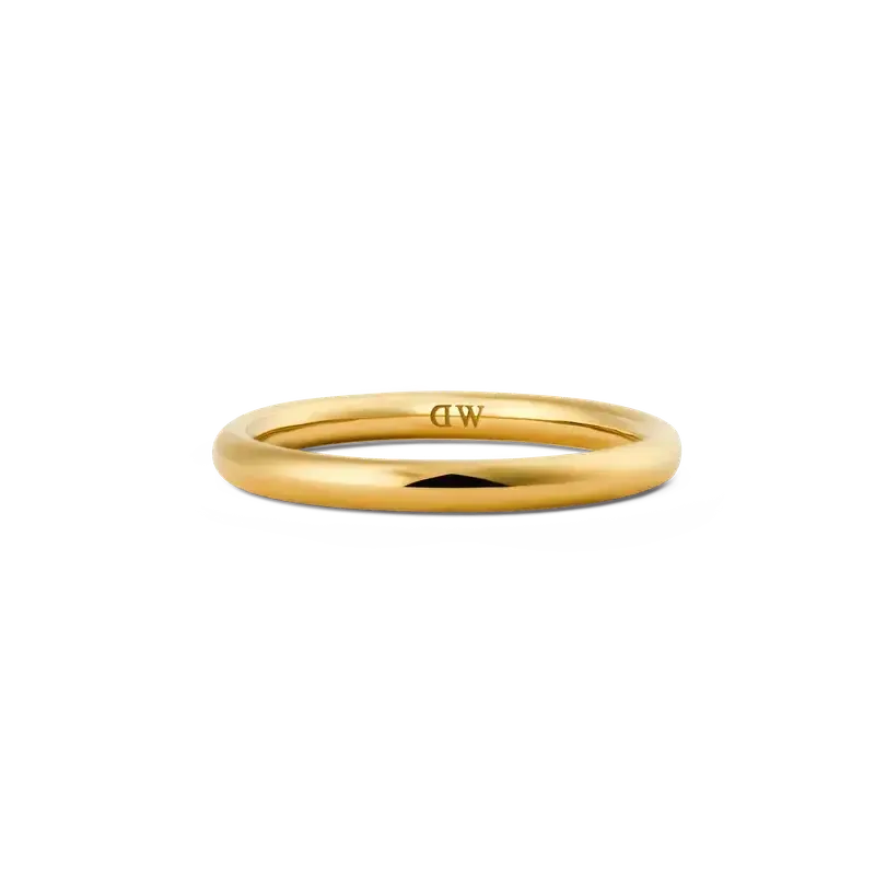 Minimalist 2.5mm Arch gold ring in polished stainless steel with a smooth, rounded band and discreet interior logo.