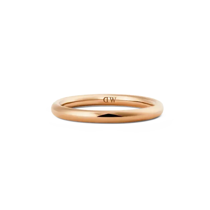 Minimalist 2.5mm rose gold Arch ring with a polished, rounded stainless steel band and subtle interior logo.