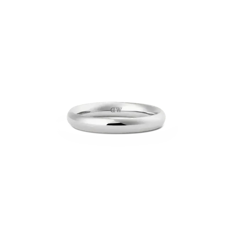 Minimalist 2.5mm polished silver stainless steel Arch ring with a sleek, curved band and discreet interior logo.