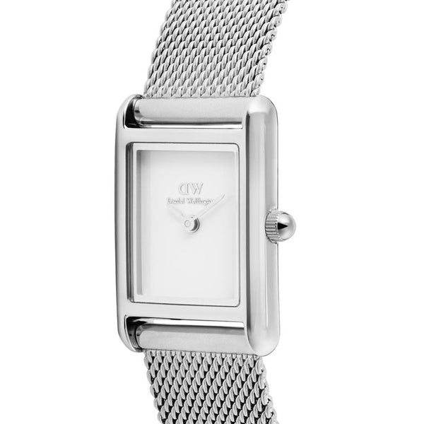 Daniel Wellington Petite Sterling Orologio Donna – Quadrante Bianco Con Cinturino In Maglia Milanese Acciaio Argento