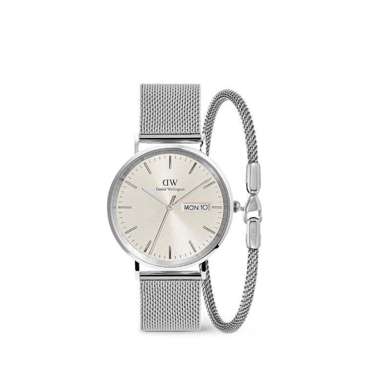 Daniel Wellington Bundle : Classic Day Display & Tide Bracelet Silver Set