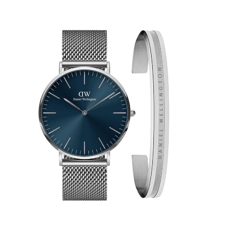 Daniel Wellington Bundle : Classic Mesh Arctic + Elan Bracelet Silver