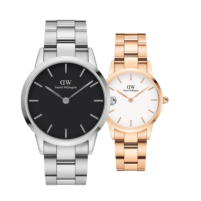 Daniel Wellington Bundle : Iconic Link White Rose Gold & Black Silver