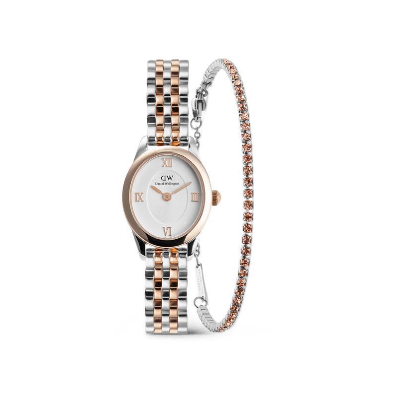 Daniel Wellington Bundle : Ophelia Mini & Tennis Bracelet Apricot Silver Set