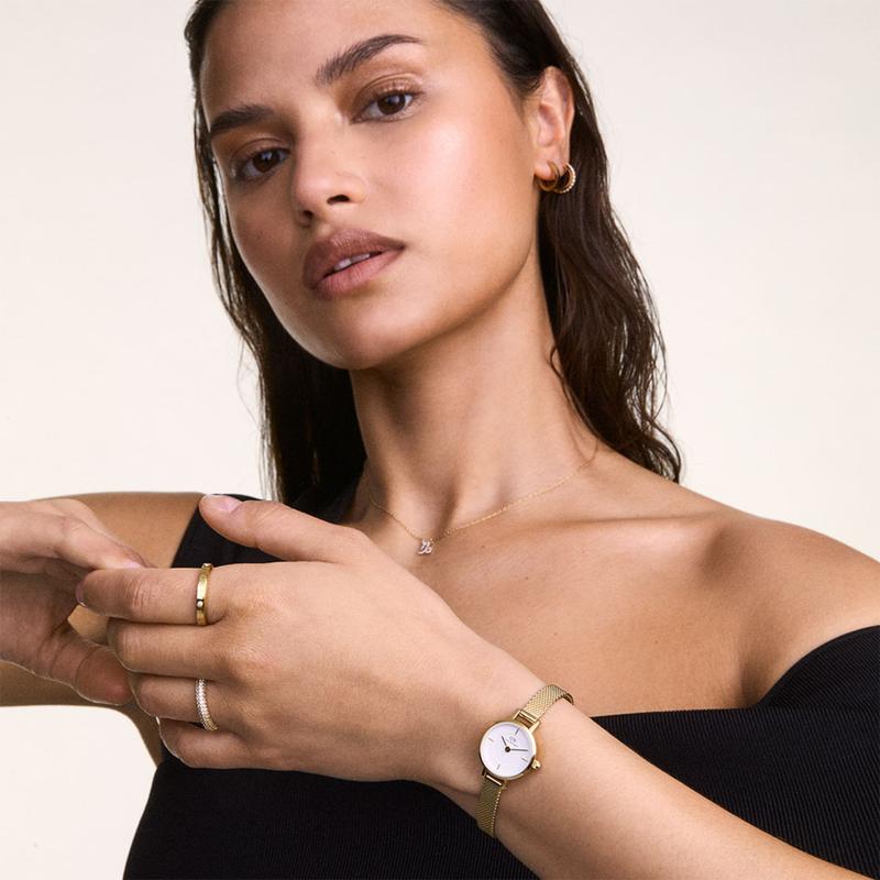 Daniel Wellington Bundle : Petite Mini & Pave Crystal Ring Gold Set