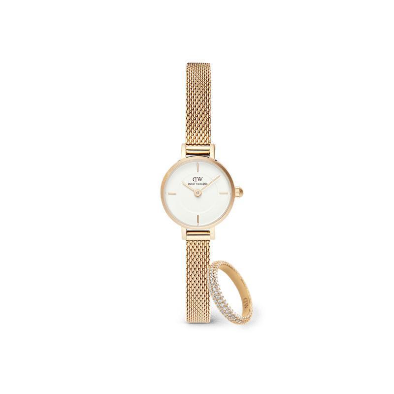 Daniel Wellington Bundle : Petite Mini & Pave Crystal Ring Gold Set
