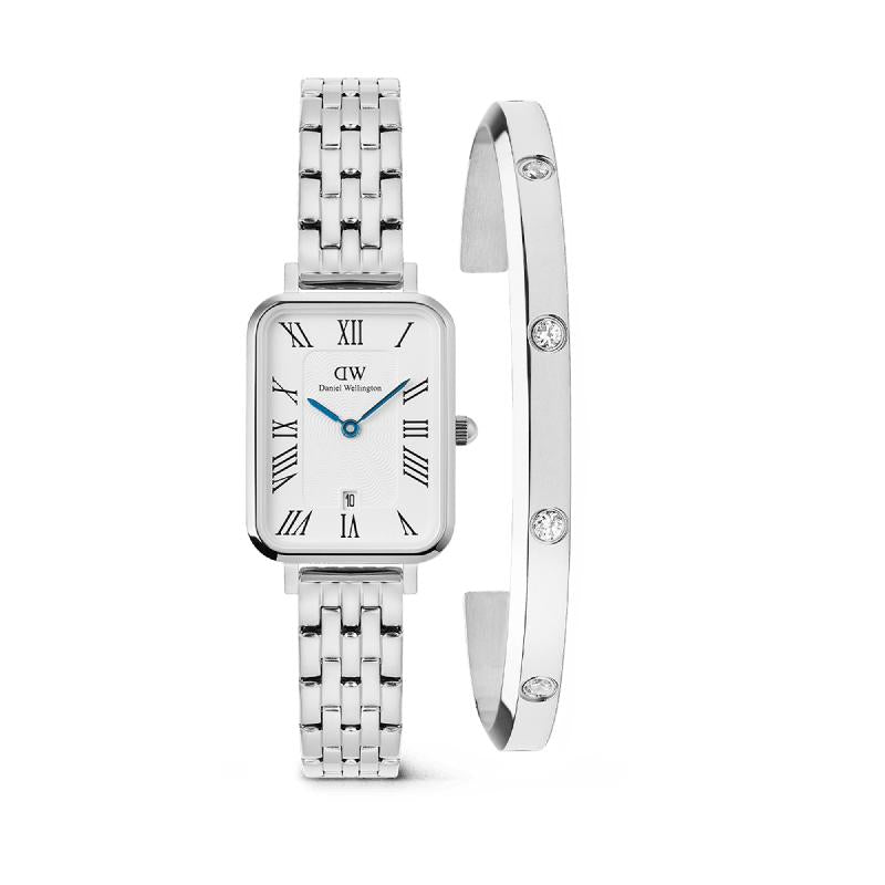 Daniel Wellington Bundle : Quadro 5-Link + Classic Lumine Bracelet Silver Set